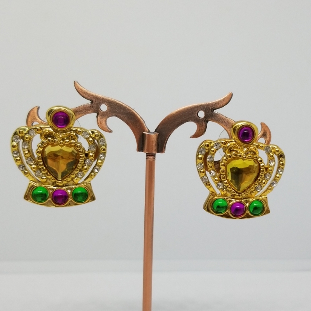 Mardi Gras Crown Jewelled Earrings